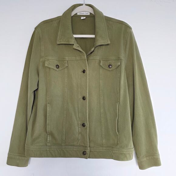 Coldwater Creek Olive Green Button Down Denim Jacket Woman's Size XL - Picture 1 of 7
